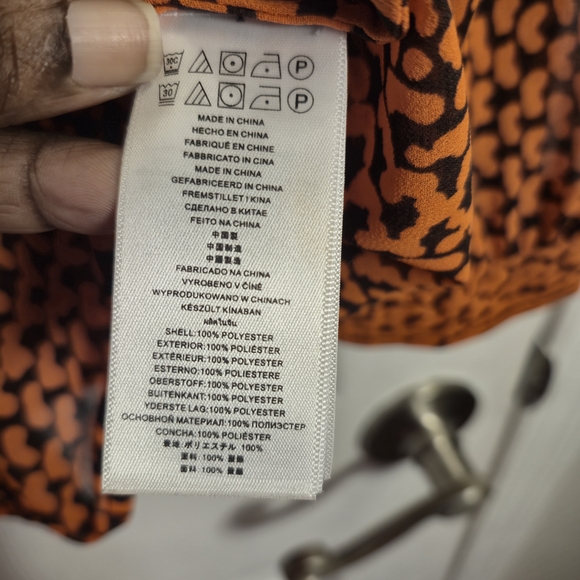 Michael Kors XL Orange & Black Animal Print Faux-Wrap Peplum Blouse - Picture 6 of 6